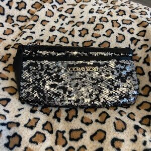 Victoria's Secret Black and Silver Sequin Cosmetic Bag